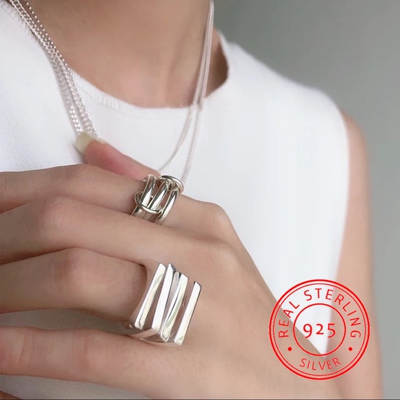 Jewelry - NEW! S925 Sterling Silver Adjustable Multilayer Irregular Trapezoid Square Ring!